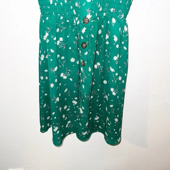 Jessica Simpson green floral smocked lined summer mini dress - Picture 3 of 11